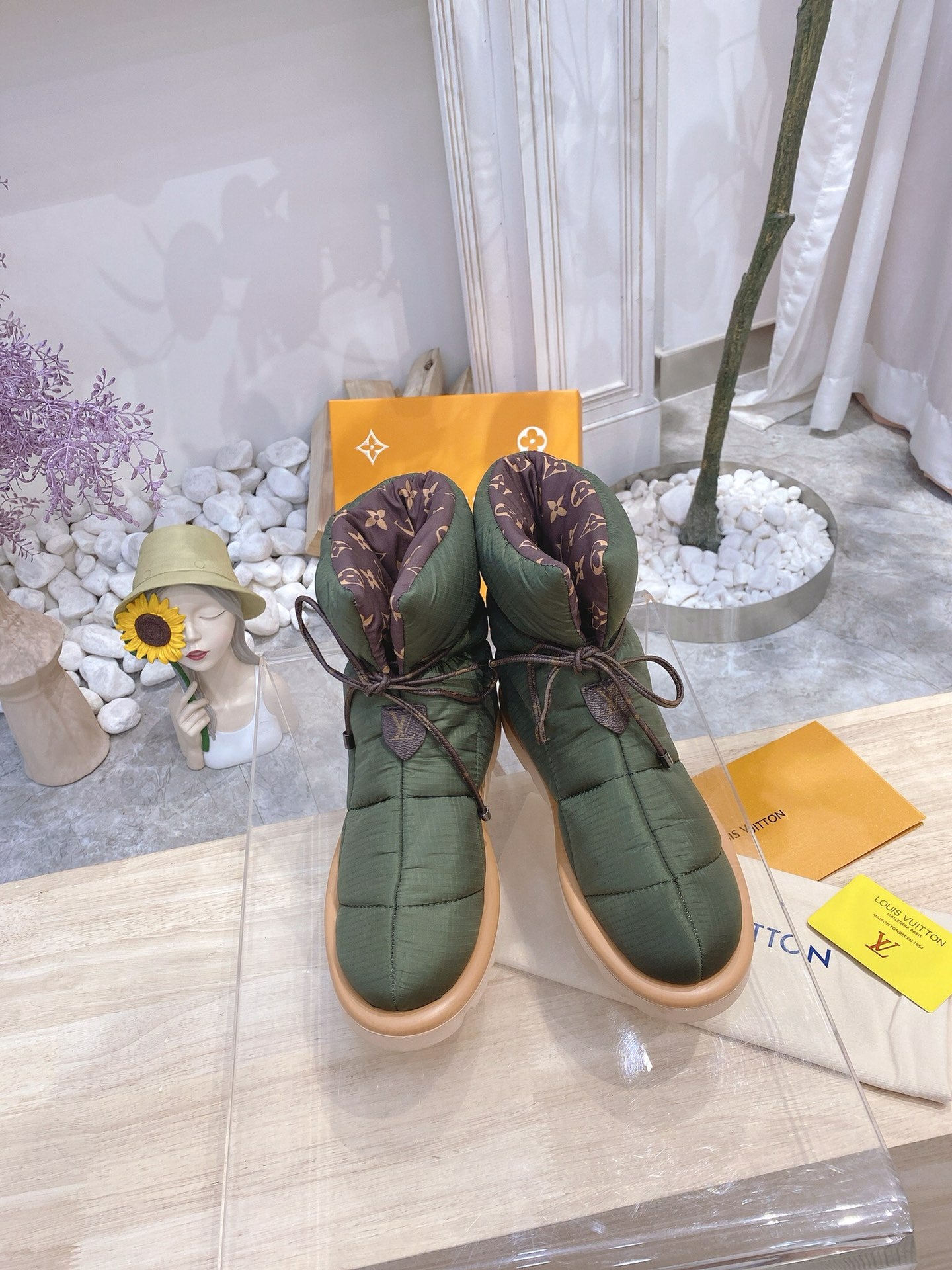 LOUIS VUITTON PILLOW COMFORT ANKLE BOOTS IN ARMY GREEN NYLON