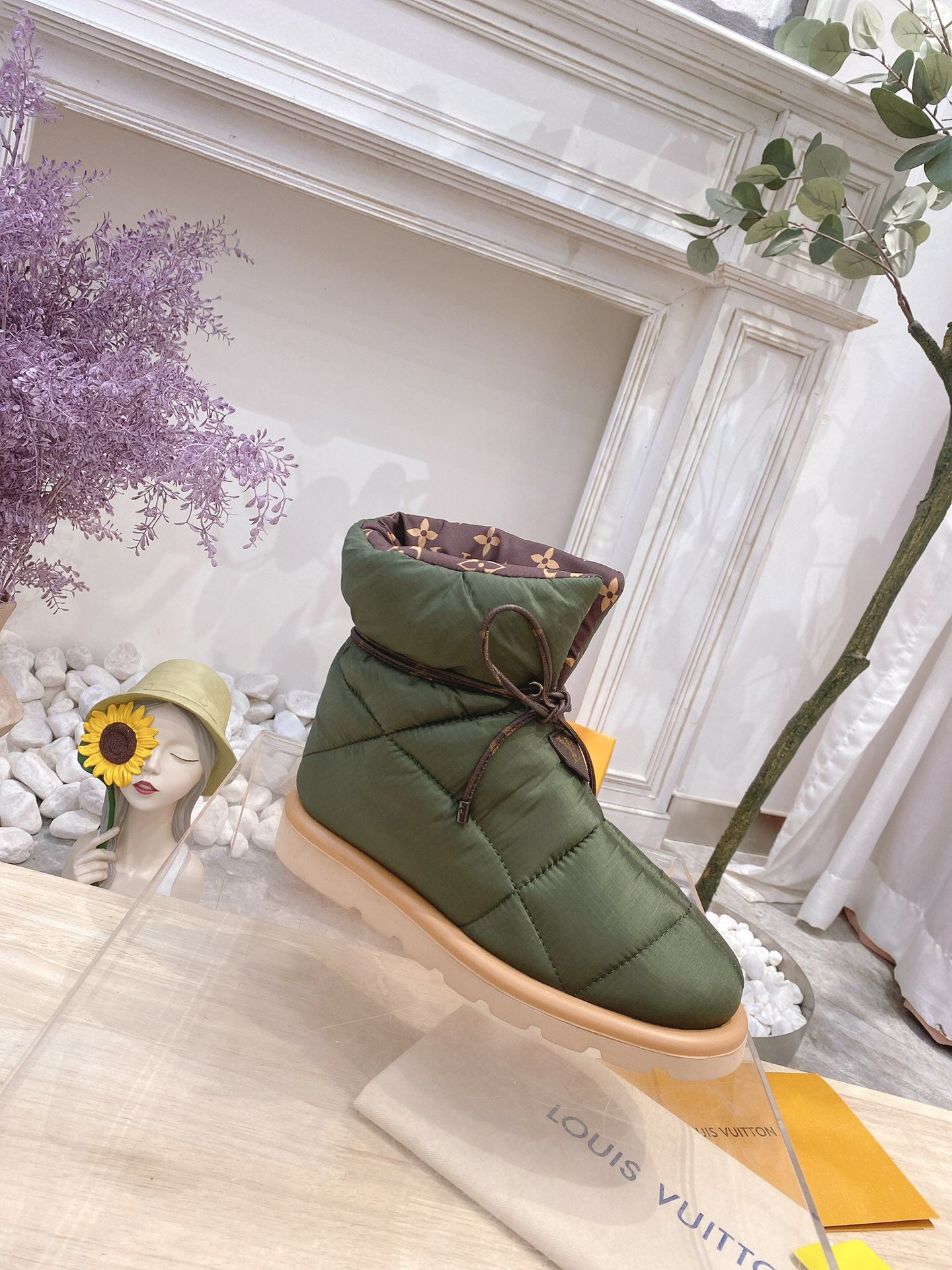 LOUIS VUITTON PILLOW COMFORT ANKLE BOOTS IN ARMY GREEN NYLON