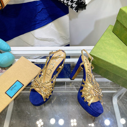 GUCCI CRYSTAL HIGH HEEL SANDAL AZURE LAMBSKIN