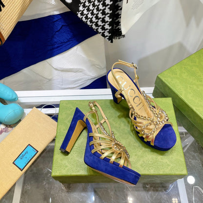 GUCCI CRYSTAL HIGH HEEL SANDAL AZURE LAMBSKIN