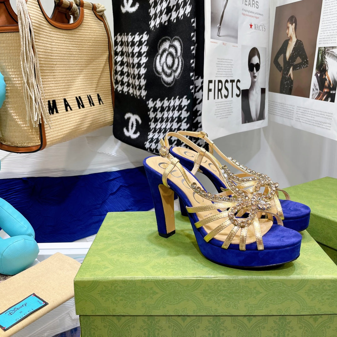 GUCCI CRYSTAL HIGH HEEL SANDAL AZURE LAMBSKIN