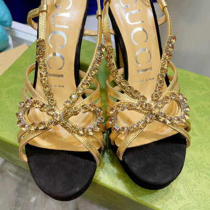 GUCCI CRYSTAL HIGH HEEL SANDAL BLACK LAMBSKIN