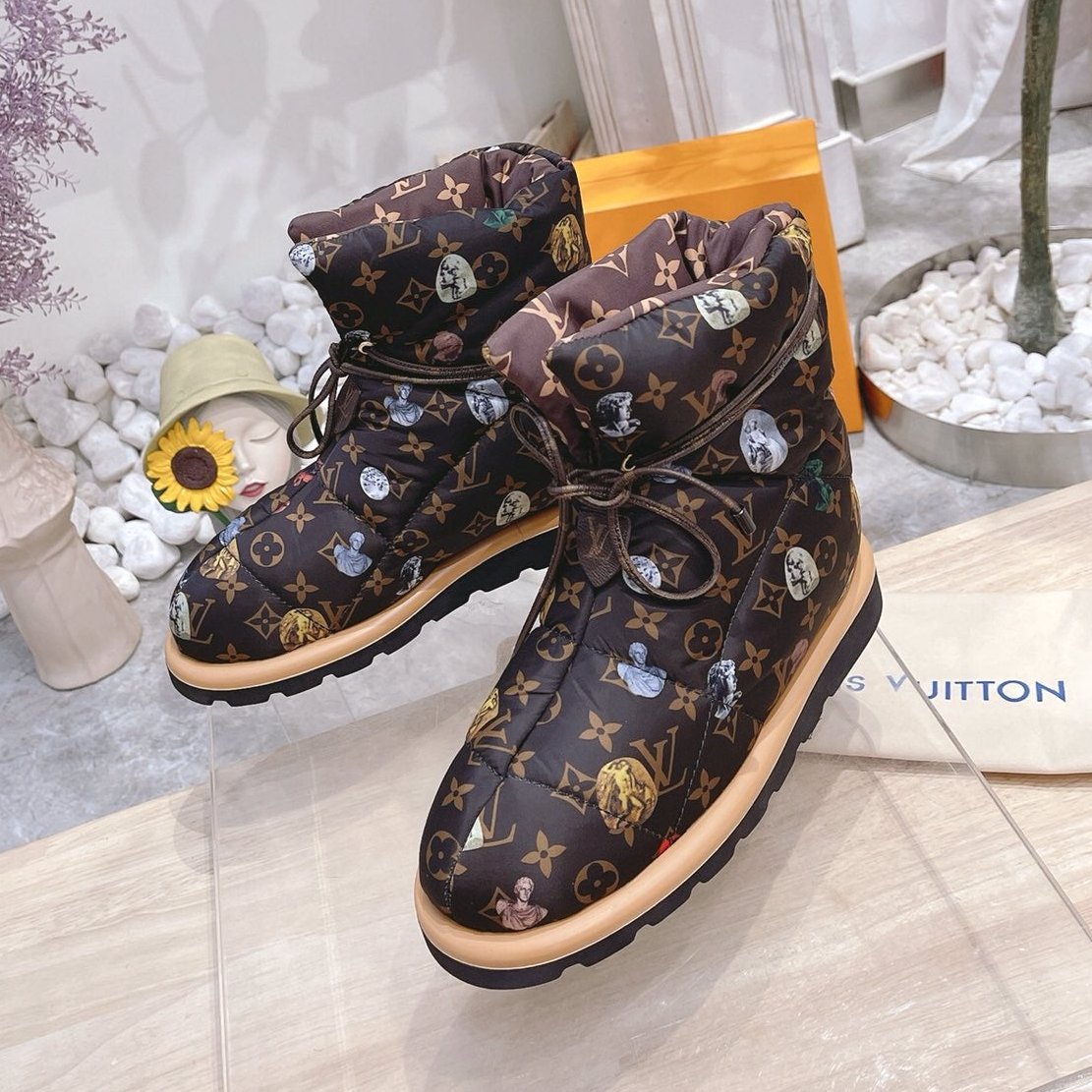 LOUIS VUITTON PILLOW COMFORT ANKLE BOOTS IN CHOCOLATE BROWN MONOGRAM NYLON