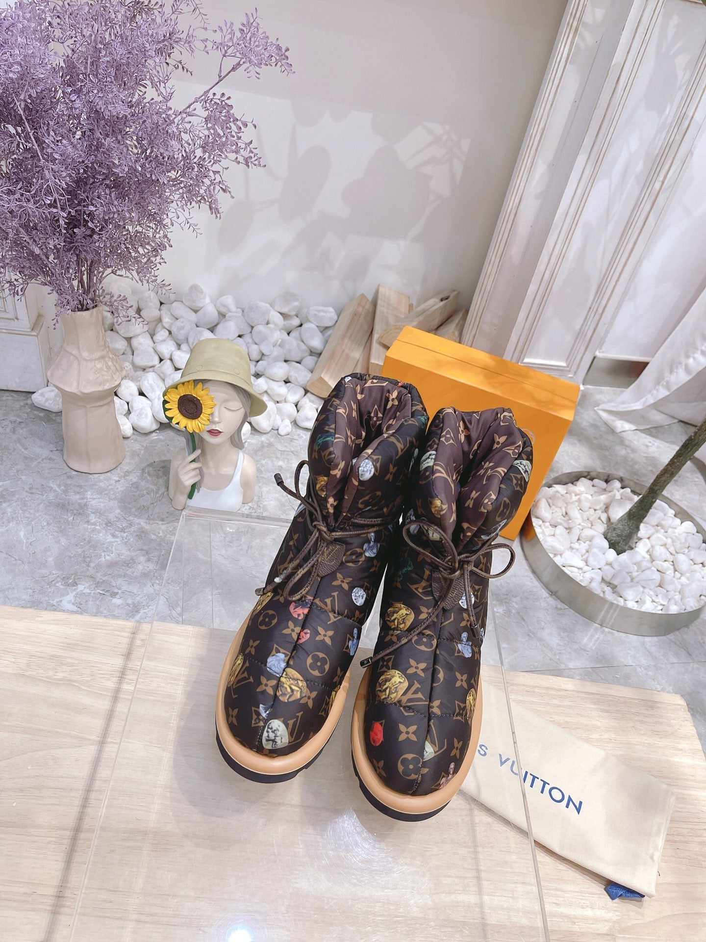 LOUIS VUITTON PILLOW COMFORT ANKLE BOOTS IN CHOCOLATE BROWN MONOGRAM NYLON
