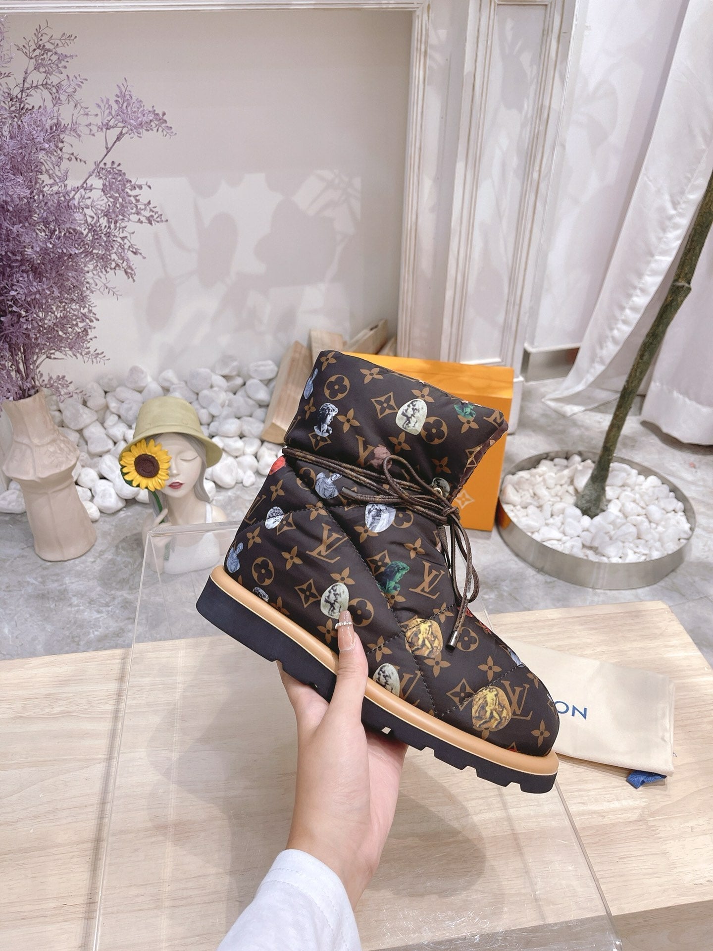 LOUIS VUITTON PILLOW COMFORT ANKLE BOOTS IN CHOCOLATE BROWN MONOGRAM NYLON