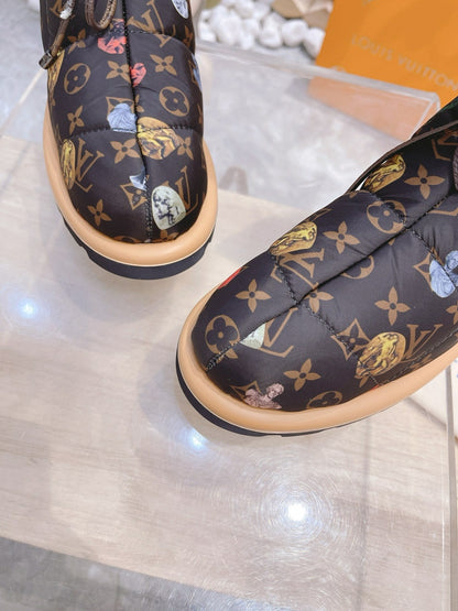 LOUIS VUITTON PILLOW COMFORT ANKLE BOOTS IN CHOCOLATE BROWN MONOGRAM NYLON
