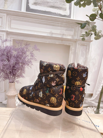 LOUIS VUITTON PILLOW COMFORT ANKLE BOOTS IN CHOCOLATE BROWN MONOGRAM NYLON