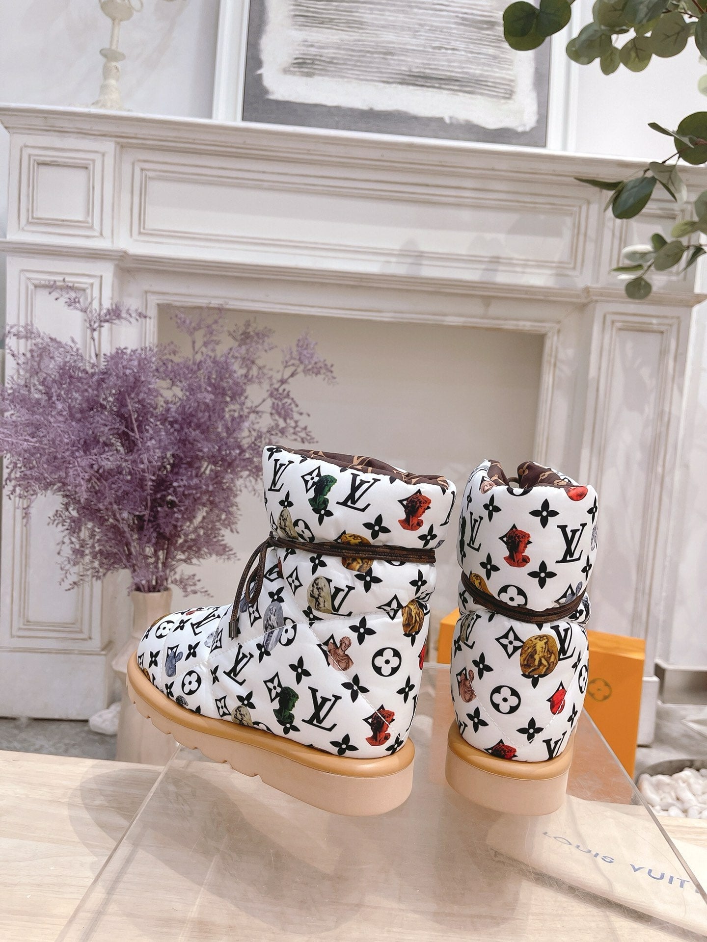 LOUIS VUITTON PILLOW COMFORT ANKLE BOOTS IN WHITE MIX BLACK MONOGRAM NYLON