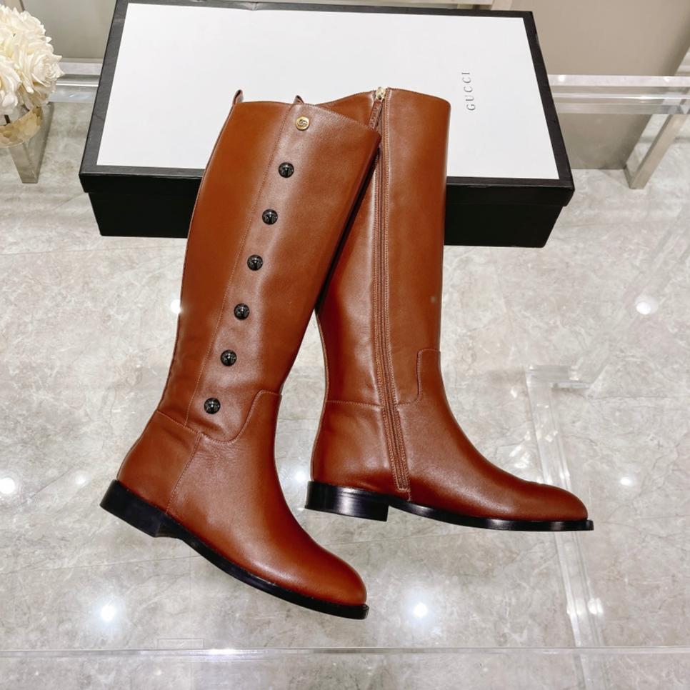GUCCI CLASSIC KNEE HIGH BOOTS IN BRONZE BROWN IMPORTED CALFSKIN