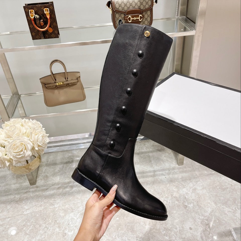 GUCCI CLASSIC KNEE HIGH BOOTS IN BLACK IMPORTED CALFSKIN