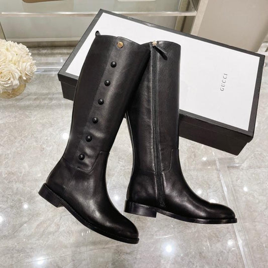 GUCCI CLASSIC KNEE HIGH BOOTS IN BLACK IMPORTED CALFSKIN