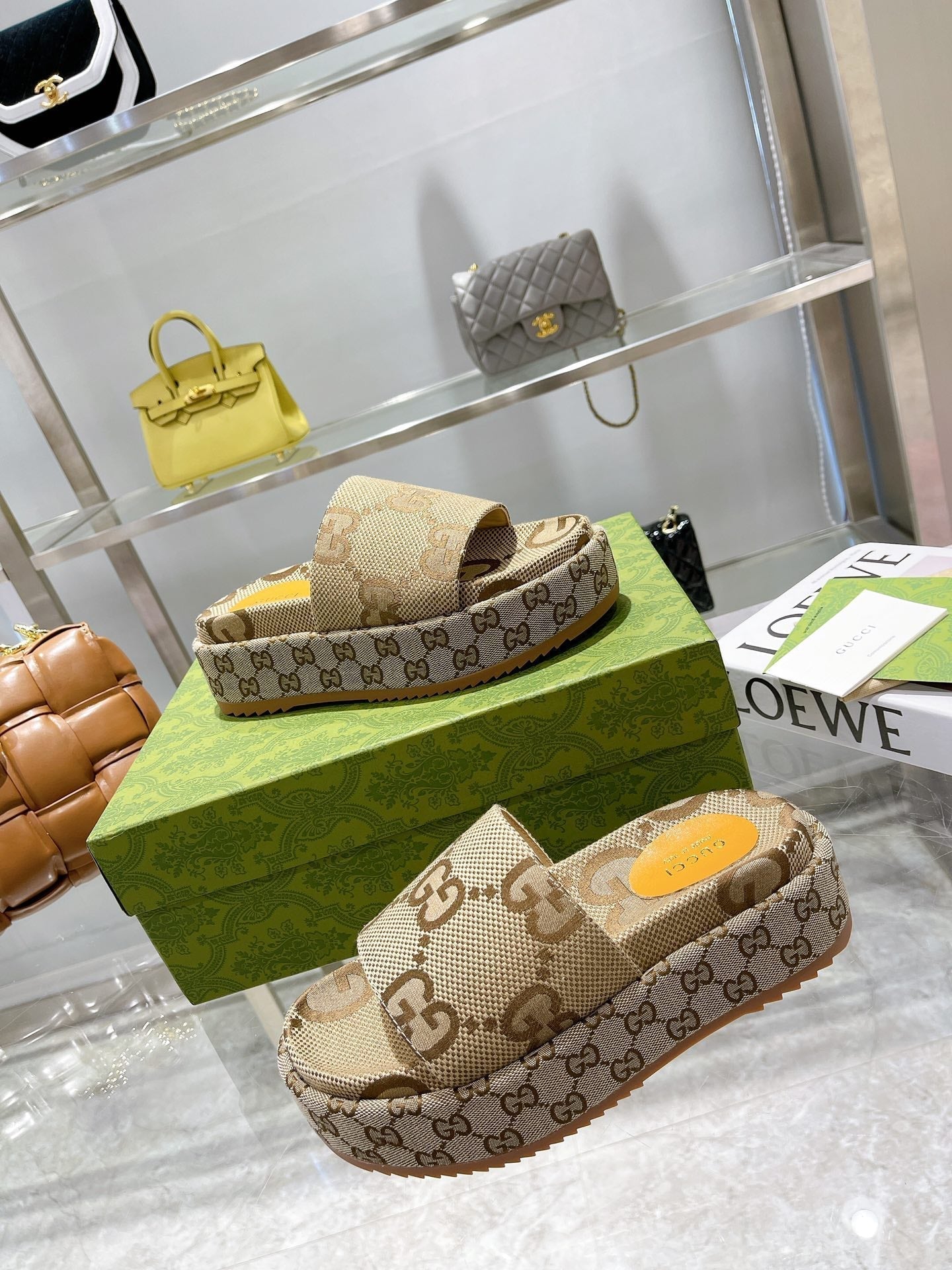 LOUIS VUITTON LV MONOGRAM THICK PLATFORM SANDALS IN BEIGE CANVAS