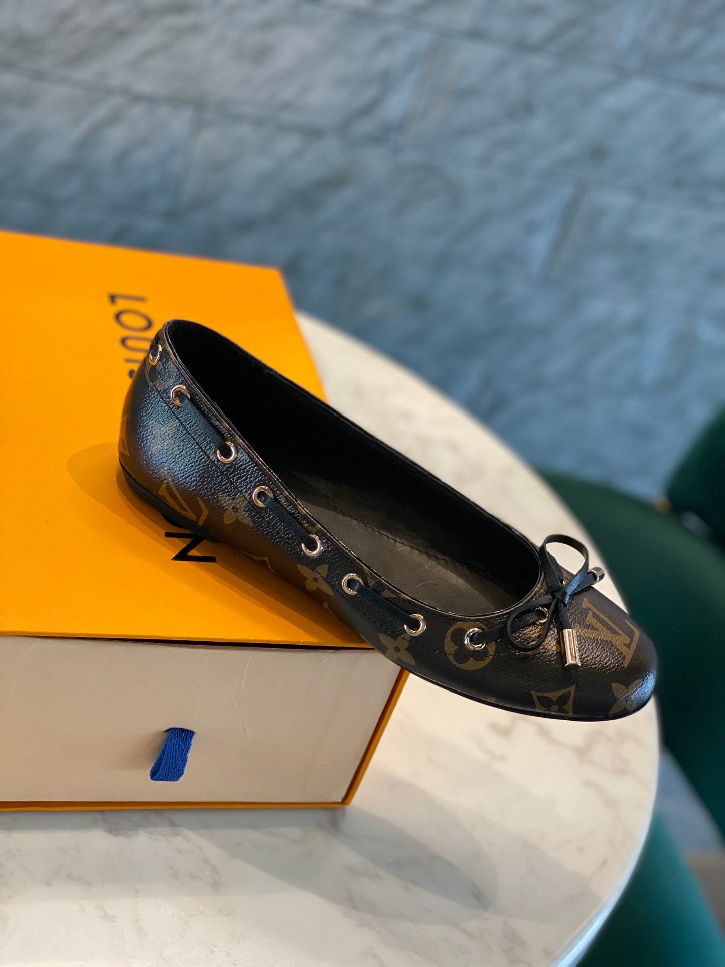 LOUIS VUITTON LV WOMEN'S BALLET FLAT IN CHOCOLATE BROWN MONOGRAM CALFSKIN WITH BOW