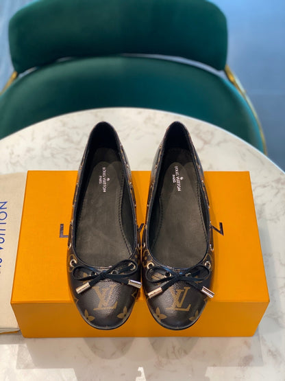 LOUIS VUITTON LV WOMEN'S BALLET FLAT IN CHOCOLATE BROWN MONOGRAM CALFSKIN WITH BOW