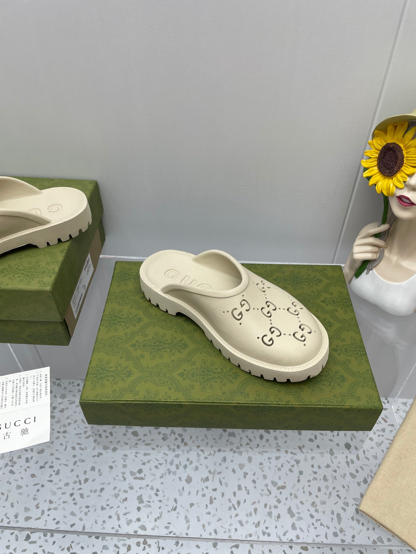 GUCCI PLATFORM PERFORATED G SANDAL CREAM IP FOAM
