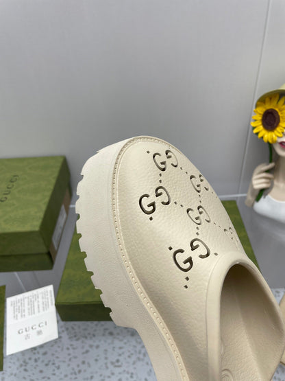 GUCCI PLATFORM PERFORATED G 55 SANDAL CREAM IP FOAM