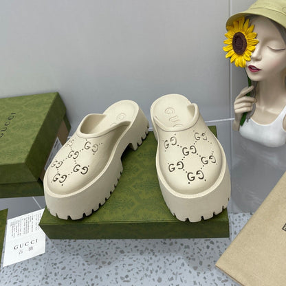 GUCCI PLATFORM PERFORATED G 55 SANDAL CREAM IP FOAM