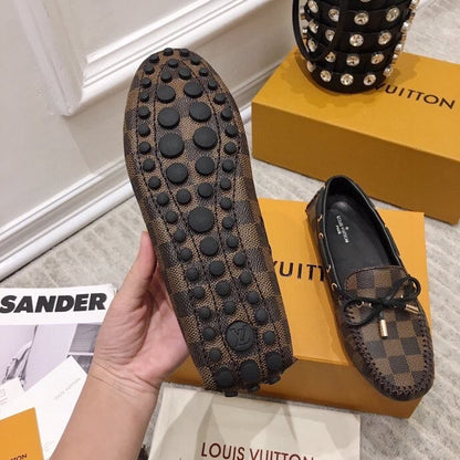 LOUIS VUITTON LV WOMEN'S DRIVER MOCCASIN IN EBENE DAMIER MONOGRAM CALFSKIN