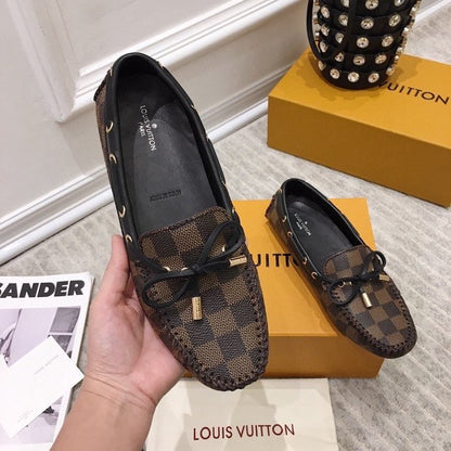 LOUIS VUITTON LV WOMEN'S DRIVER MOCCASIN IN EBENE DAMIER MONOGRAM CALFSKIN