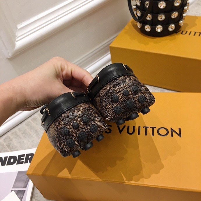 LOUIS VUITTON LV WOMEN'S DRIVER MOCCASIN IN EBENE DAMIER MONOGRAM CALFSKIN