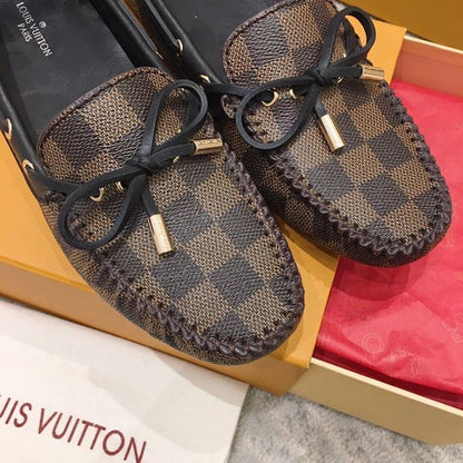 LOUIS VUITTON LV WOMEN'S DRIVER MOCCASIN IN EBENE DAMIER MONOGRAM CALFSKIN