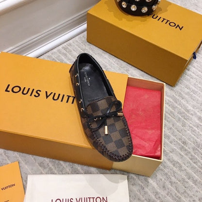 LOUIS VUITTON LV WOMEN'S DRIVER MOCCASIN IN EBENE DAMIER MONOGRAM CALFSKIN