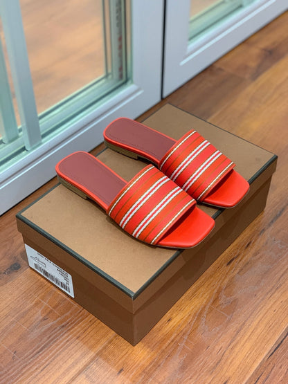 LP RAFFIA CHARMS FLATS SANDAL ORANGE AND WHITE CALFSKIN