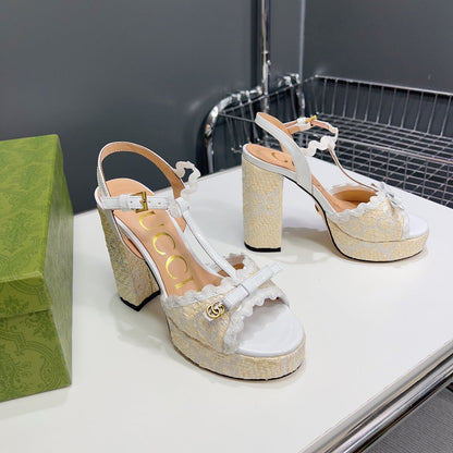 GUCCI 105 HIGH HEEL SANDAL WHITE STRAW