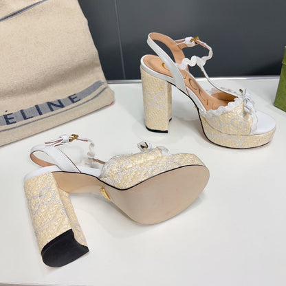 GUCCI 105 HIGH HEEL SANDAL WHITE STRAW