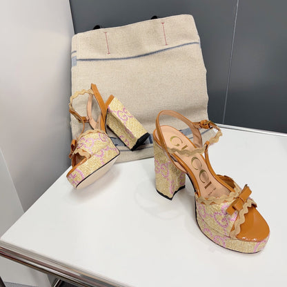 GUCCI 105 HIGH HEEL SANDAL AMBER STRAW