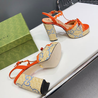 GUCCI 105 HIGH HEEL SANDAL ORANGE STRAW