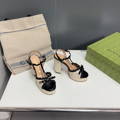 GUCCI 105 HIGH HEEL SANDAL CREAM STRAW