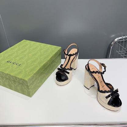 GUCCI 105 HIGH HEEL SANDAL CREAM STRAW
