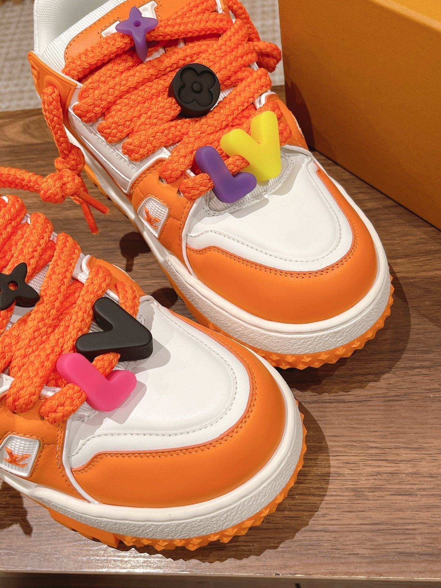 LOUIS VUITTON LV Trainer Maxi Sneaker White Mix Orange Calfskin
