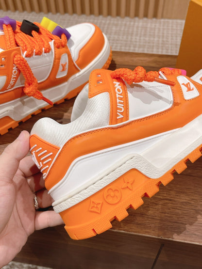 LOUIS VUITTON LV Trainer Maxi Sneaker White Mix Orange Calfskin