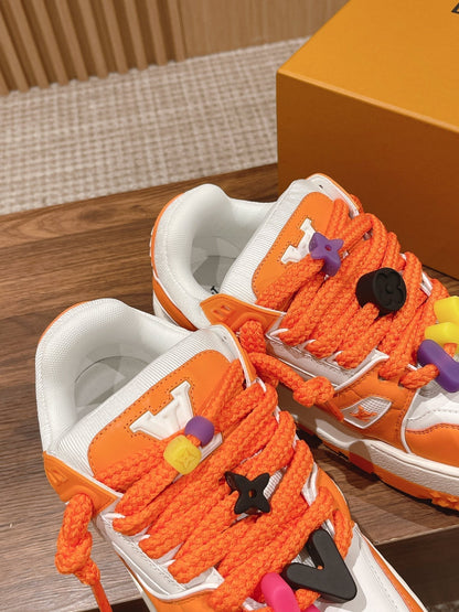 LOUIS VUITTON LV Trainer Maxi Sneaker White Mix Orange Calfskin