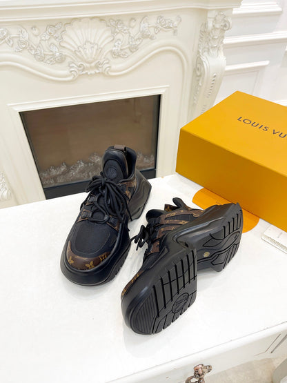 LOUIS VUITTON LV ARCHLIGHT 2.0 PLATFORM SNEAKER IN BLACK MIX CHOCOLATE BROWN MIX OF MATERIALS