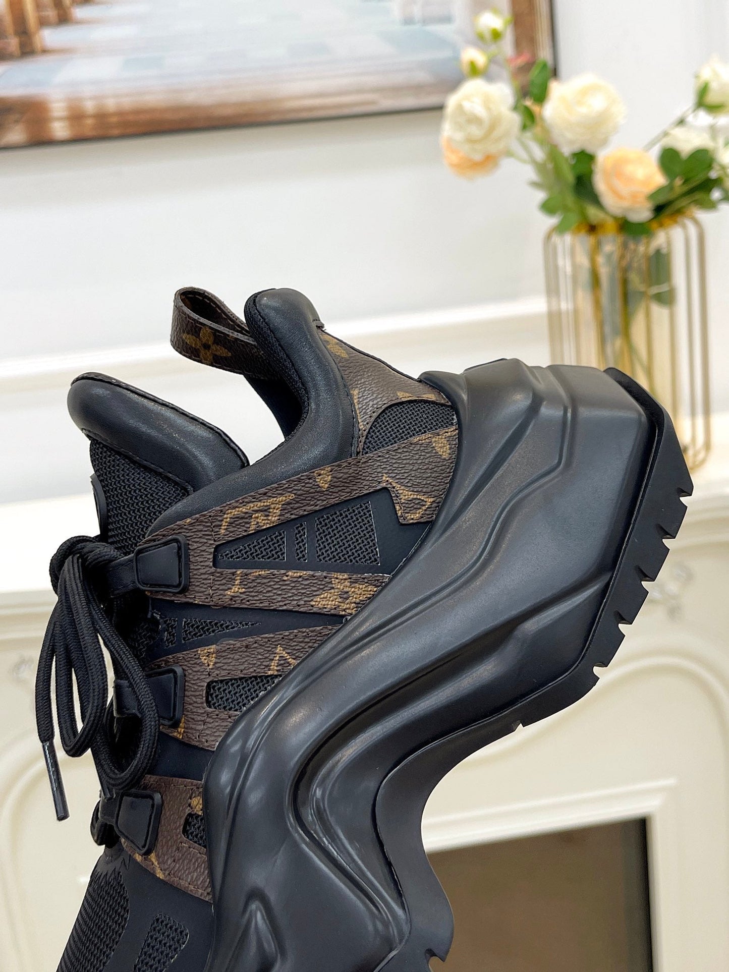 LOUIS VUITTON LV ARCHLIGHT 2.0 PLATFORM SNEAKER IN BLACK MIX CHOCOLATE BROWN MIX OF MATERIALS