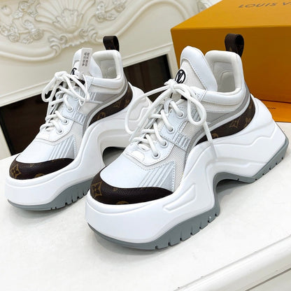 LOUIS VUITTON LV ARCHLIGHT 2.0 PLATFORM SNEAKER IN WHITE MIX BROWN MIX OF MATERIALS