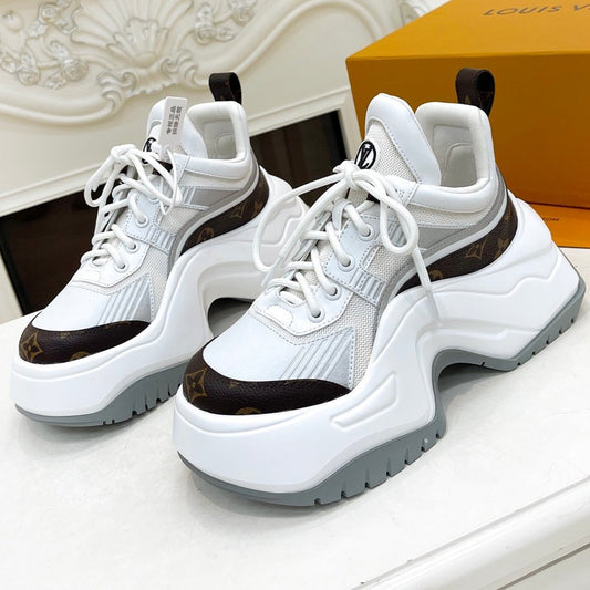 LOUIS VUITTON LV ARCHLIGHT 2.0 PLATFORM SNEAKER IN WHITE MIX BROWN MIX OF MATERIALS