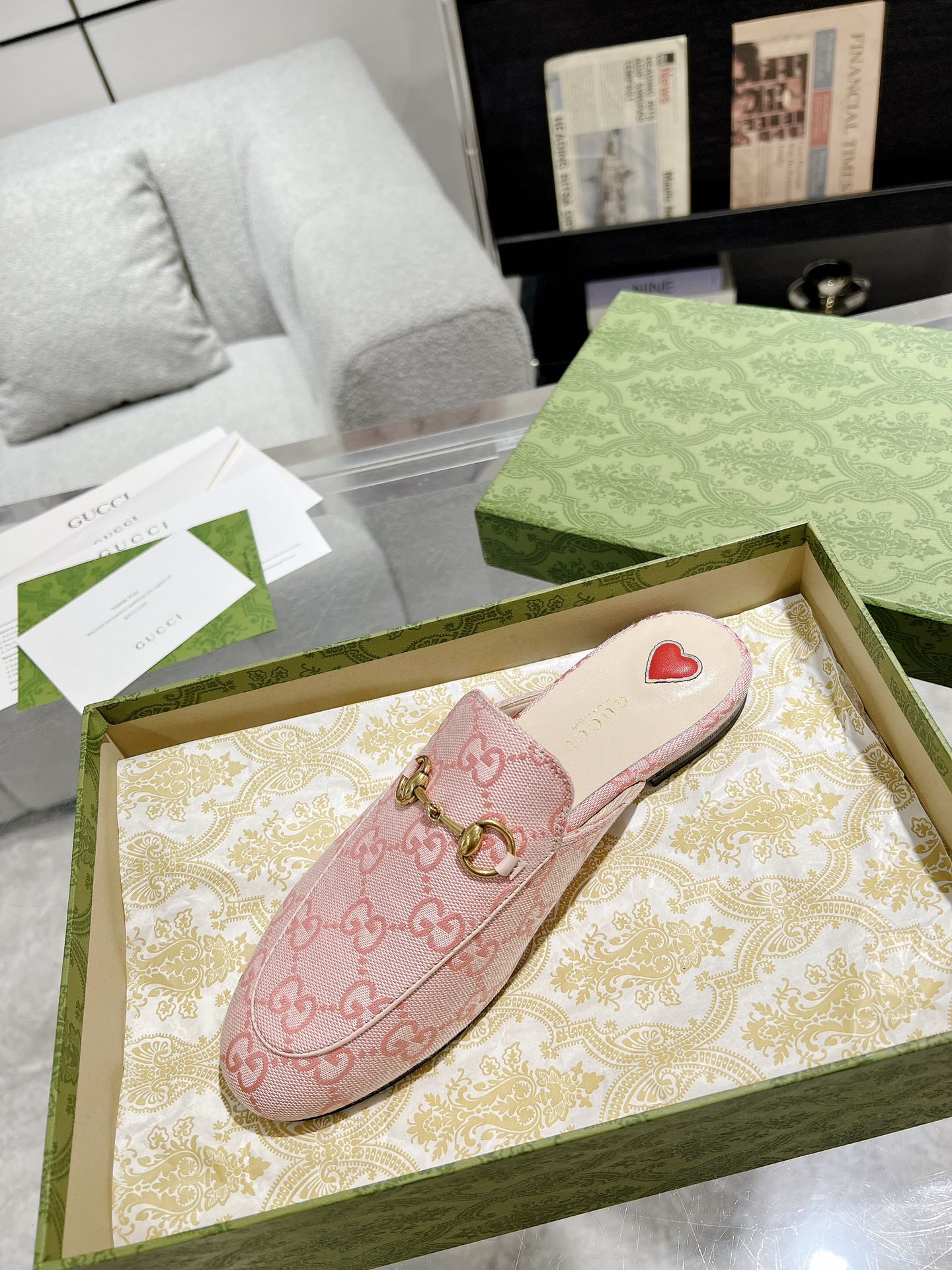 GUCCI MEN'S MULE WITH HORSEBIT IN PINK PASTEL MONOGRAM JACQUARD FABRIC