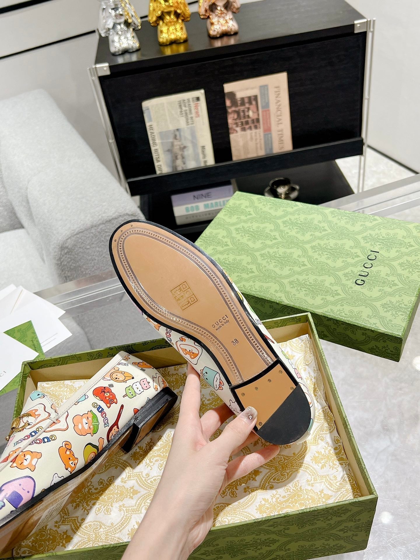 GUCCI HORSEBIT LOAFER WITH CUTE ANIMAL PRINT IN WHITE CALFSKIN