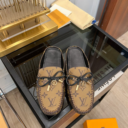 LOUIS VUITTON LV GLORIA FLAT LOAFER CLASSIC MONOGRAM PALE BROWN