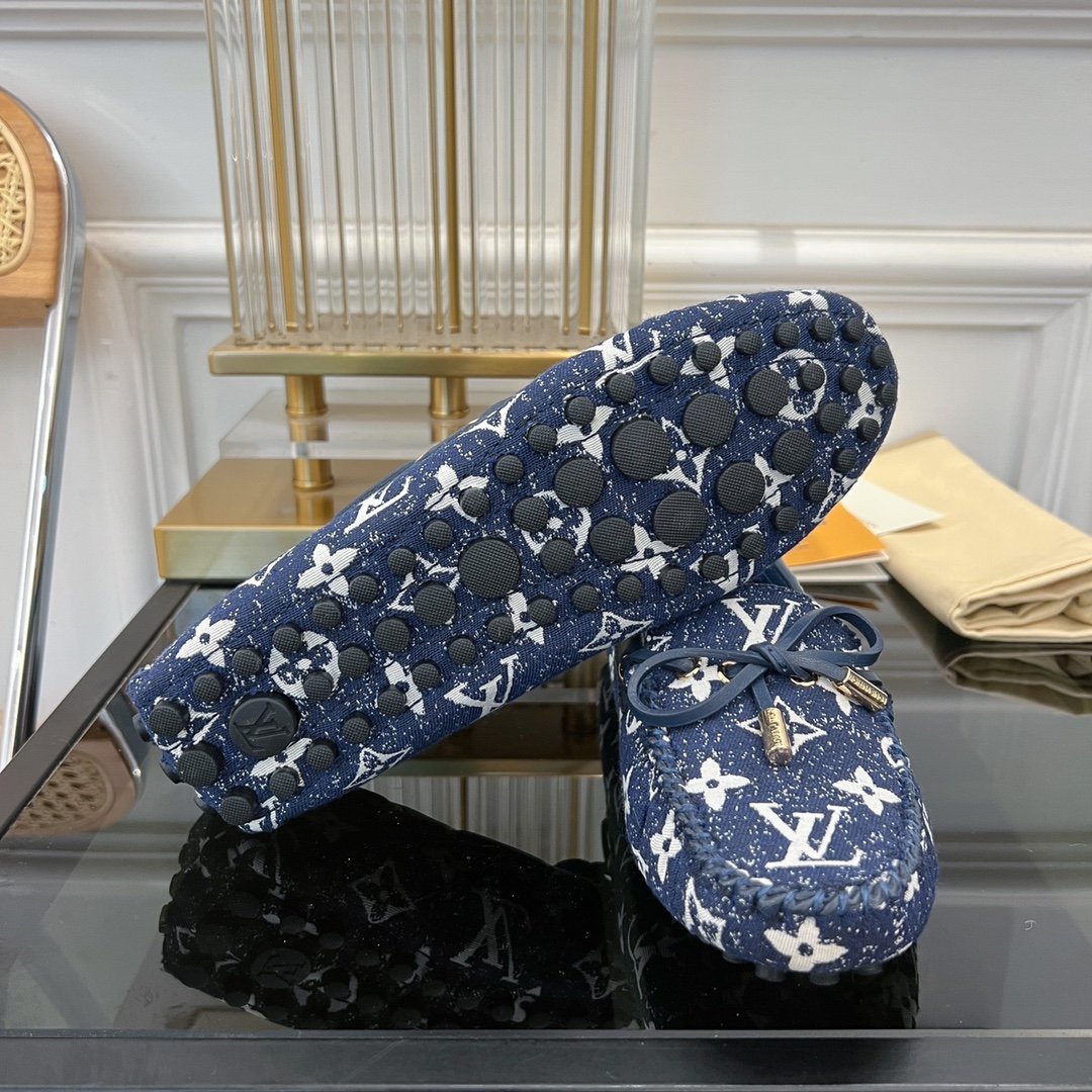 LOUIS VUITTON LV GLORIA FLAT LOAFER DENIM FLORAL FABRIC DARK BLUE