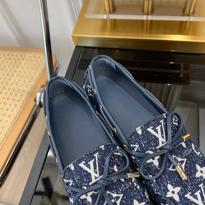 LOUIS VUITTON LV GLORIA FLAT LOAFER DENIM FLORAL FABRIC DARK BLUE