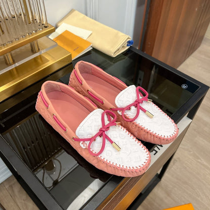 LOUIS VUITTON LV GLORIA FLAT LOAFER LOGO STAMPING WHITE PINK