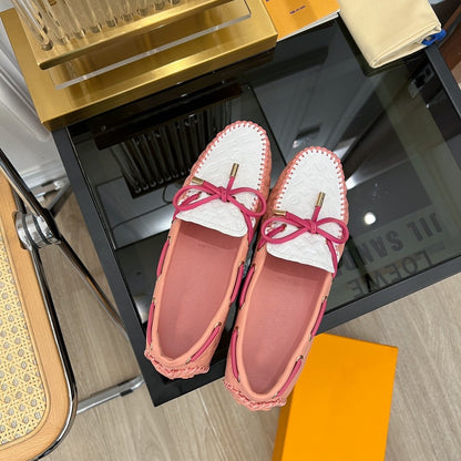 LOUIS VUITTON LV GLORIA FLAT LOAFER LOGO STAMPING WHITE PINK