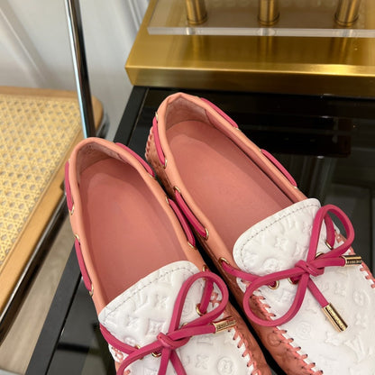 LOUIS VUITTON LV GLORIA FLAT LOAFER LOGO STAMPING WHITE PINK
