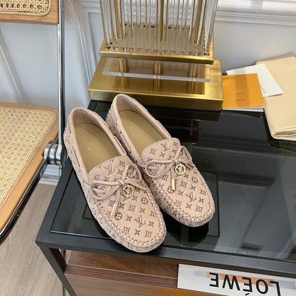LOUIS VUITTON LV GLORIA FLAT LOAFER LOGO STAMPING BEIGE