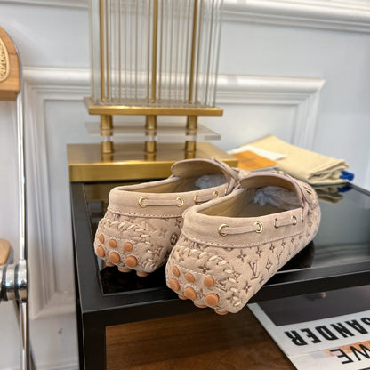 LOUIS VUITTON LV GLORIA FLAT LOAFER LOGO STAMPING BEIGE